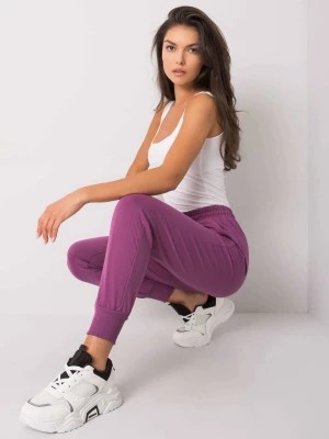 Zdjęcie produktu Spodnie dresowe ciemny fioletowy casual sportowy joggery nogawka ze ściągaczem troczki wiązanie Merg