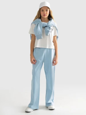 Zdjęcie produktu Spodnie dziewczęce dresowe z prostą nogawką błękitne Longencja 401/ Michelle 401 BIG STAR