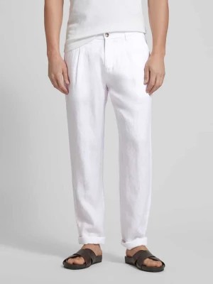 Zdjęcie produktu Spodnie lniane o kroju tapered fit z zakładkami w pasie model ‘Osby’ Marc O'Polo