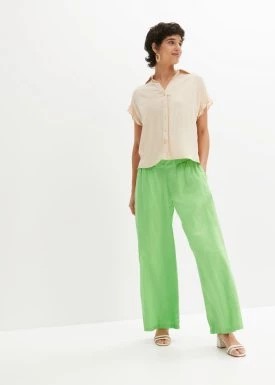 Zdjęcie produktu Spodnie Marlena high waist, z domieszką lnu, z wygodnym paskiem w talii z przeszyciem cienkimi gumkami bonprix