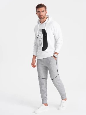 Zdjęcie produktu Spodnie męskie dresowe joggery z kontrastowymi elementami - szary melanż V5 OM-PASK-22FW-001
 -                                    XL