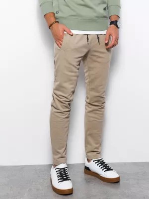 Zdjęcie produktu Spodnie męskie dresowe bez ściągacza na nogawce - beżowe V4 P946
 -                                    L