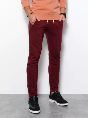 Zdjęcie produktu Spodnie męskie dresowe bez ściągacza na nogawce - burgundowe V2 P946
 -                                    M