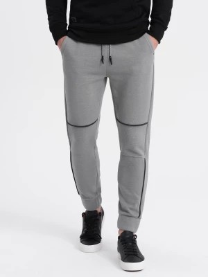 Zdjęcie produktu Spodnie męskie dresowe z kontrastowymi przeszyciami - szare V2 OM-PASK-0145
 -                                    L