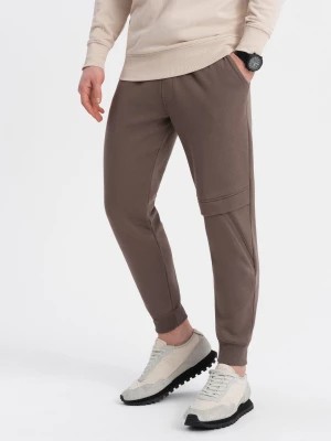 Zdjęcie produktu Spodnie męskie dresowe z przeszyciem i zamkiem na nogawce - brązowe V4 OM-PASK-0147
 -                                    S