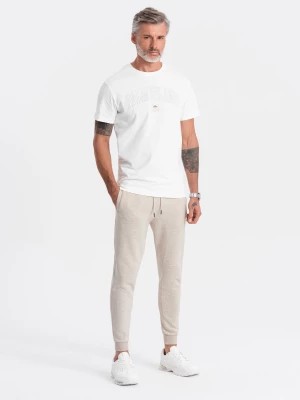 Zdjęcie produktu Spodnie męskie dresowe z przyjemnej dzianiny - kremowy melanż V1 OM-PASK-0131
 -                                    XL
