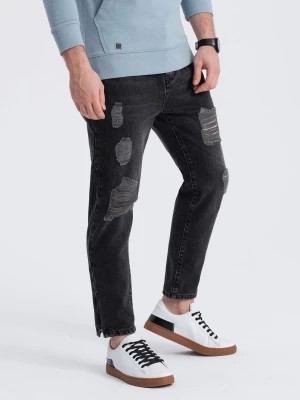 Zdjęcie produktu Męskie spodnie jeansowe taper fit z dziurami - czarne V2 P1028
 -                                    L