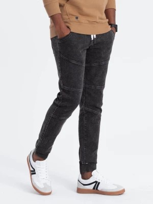 Zdjęcie produktu Spodnie męskie marmurkowe JOGGERY z przeszyciami -  czarne V4 OM-PADJ-0108
 -                                    M