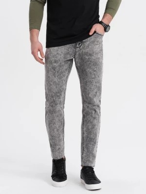 Zdjęcie produktu Spodnie męskie jeansowe marmurkowe z surowo wykończoną nogawką SLIM FIT -  szare V1 OM-PADP-0146
 -                                    L