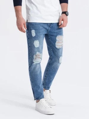 Zdjęcie produktu Męskie spodnie jeansowe taper fit z dziurami - niebieskie V3 P1028
 -                                    L