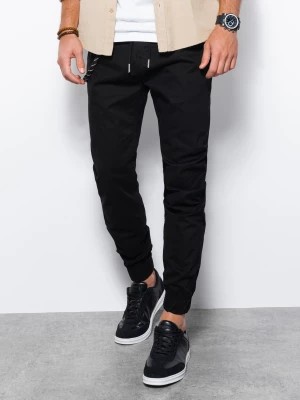 Zdjęcie produktu Spodnie męskie materiałowe JOGGERY z ozdobnym sznurkiem - czarne V1 P908
 -                                    L