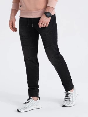 Zdjęcie produktu Spodnie męskie joggery jeansowe z przeszyciami - czarne V3 OM-PADJ-0113
 -                                    XXL