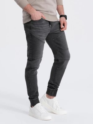 Zdjęcie produktu Spodnie męskie joggery jeansowe z przeszyciami - grafitowe V4 OM-PADJ-0113
 -                                    S