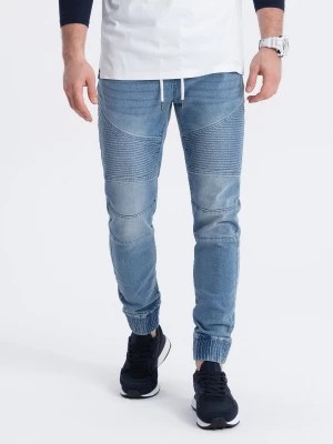Zdjęcie produktu Spodnie męskie joggery jeansowe z przeszyciami - niebieskie V2 OM-PADJ-0113
 -                                    M