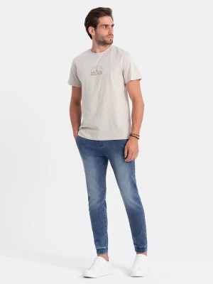 Zdjęcie produktu Spodnie męskie marmurkowe jeansowe JOGGERY - jasnoniebieskie V2 OM-PADJ-0133
 -                                    XL