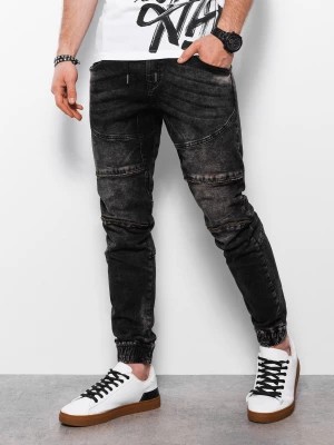 Zdjęcie produktu Spodnie męskie marmurkowe JOGGERY z ozdobnymi przeszyciami  - czarne V2 OM-PADJ-0111
 -                                    L