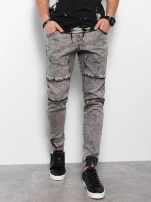 Zdjęcie produktu Spodnie męskie marmurkowe JOGGERY z ozdobnymi przeszyciami - szare V4 OM-PADJ-0111
 -                                    XL