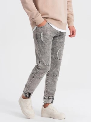 Zdjęcie produktu Spodnie męskie marmurkowe JOGGERY z przetarciami - szare V3 OM-PADJ-0153
 -                                    M