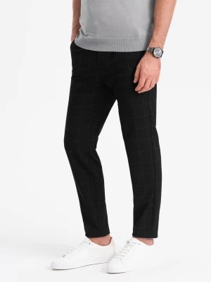 Zdjęcie produktu Spodnie męskie o klasycznym kroju w delikatną kratę - czarne V5 OM-PACP-0187
 -                                    XL