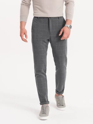 Zdjęcie produktu Spodnie męskie z gumką w pasie w delikatną kratę - szare V2 OM-PACP-0120
 -                                    S