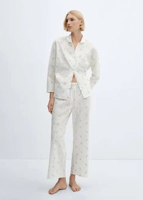 Zdjęcie produktu Spodnie piżamowe z bawełny z kwiatowym haftem Mango