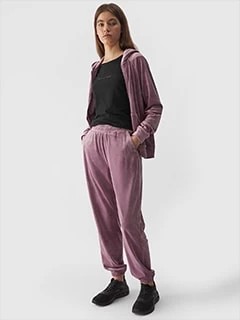 Zdjęcie produktu Spodnie welurowe joggery damskie - różowe 4F