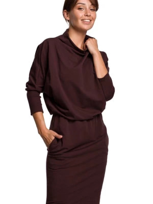 Zdjęcie produktu Sportowa sukienka nietoperz z gumką w pasie bawełniana brązowa Be Active