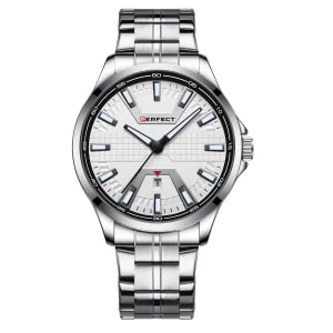 Zdjęcie produktu Srebrny zegarek męski bransoleta duży solidny Perfect M112D szary, srebrny Merg