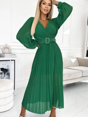 Zdjęcie produktu Stella plisowana sukienka z paskiem i dekoltem - JASNA ZIELEŃ Merg