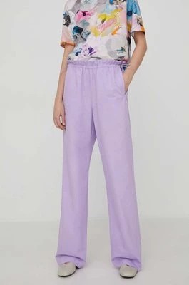 Zdjęcie produktu Stine Goya spodnie bawełniane Carola Solid kolor fioletowy proste high waist SG5800