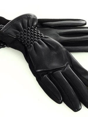 Zdjęcie produktu Stylowe rękawiczki damskie skóra eco na ściagaczu - MARCO MAZZINI - czarne Merg