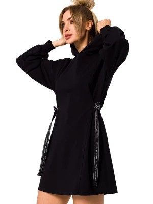 Zdjęcie produktu Sukienka bawełniana trapezowa jak bluza z kapturem czarna Polski Producent