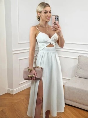 Zdjęcie produktu Sukienka biała Lover2 midi z rozcięciem pod biustem rozkloszowana na wesele PERFE