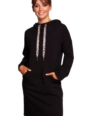 Zdjęcie produktu Sukienka bluza z kapturem i kieszeniami bawełniana czarna Be Active