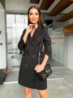 Zdjęcie produktu Sukienka czarna marynarkowa elegancka z paskiem w talii Business PERFE