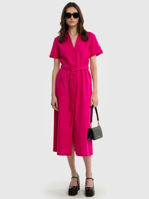 Zdjęcie produktu Sukienka damska midi z dodatkiem lnu różowa Vikini 601 BIG STAR