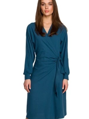 Zdjęcie produktu Sukienka dzianinowa kopertowa bawełniana z wiązaniem morska Stylove