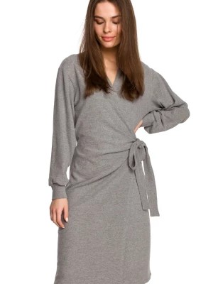 Zdjęcie produktu Sukienka dzianinowa kopertowa bawełniana z wiązaniem szara Stylove