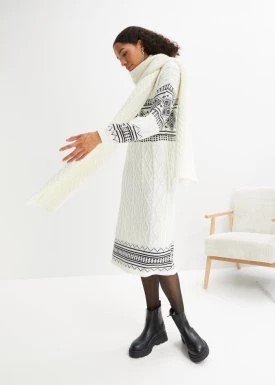 Zdjęcie produktu Sukienka dzianinowa w norweski wzór, w długości do kolan, rękawy balonowe bonprix