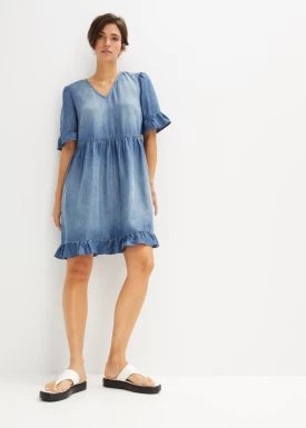 Zdjęcie produktu Sukienka dżinsowa z falbanami, z lyocellu bonprix