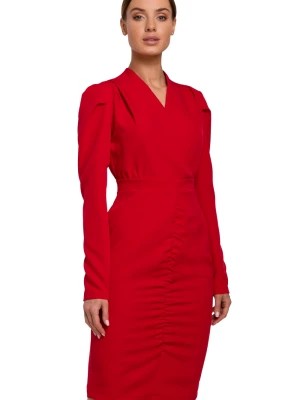 Zdjęcie produktu Sukienka elegancka kopertowa sukienka midi z marszczeniami czerwona Sukienki.shop