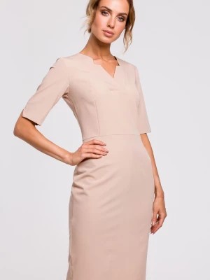 Zdjęcie produktu Sukienka elegancka ołówkowa dopasowana z podwyższoną talią beżowa Polski Producent