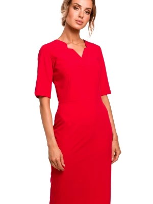 Zdjęcie produktu Sukienka elegancka ołówkowa dopasowana z podwyższoną talią czerwona Polski Producent