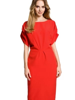 Zdjęcie produktu Sukienka elegancka ołówkowa kimonowa z bufiastymi rękawami czerwona Sukienki.shop