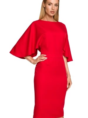 Zdjęcie produktu Sukienka elegancka ołówkowa z szerokimi rękawami czerwona z pelerynką Sukienki.shop