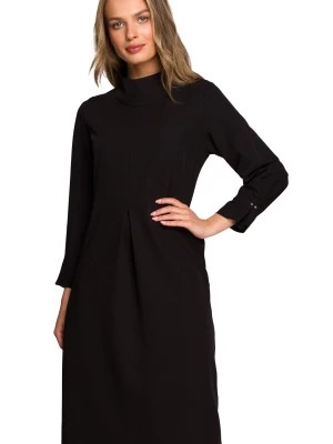 Zdjęcie produktu Sukienka elegancka pudełkowa z dekoracyjnymi zaszewkami czarna Stylove