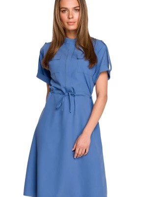 Zdjęcie produktu Sukienka koszulowa na lato trapezowa niebieska szmizjerka z wiązaniem Stylove