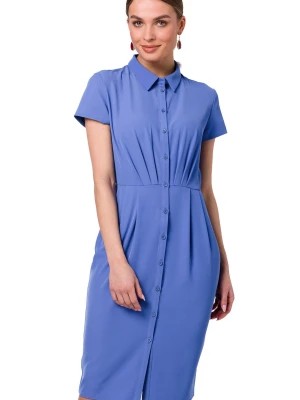 Zdjęcie produktu Sukienka koszulowa ołówkowa z kołnierzykiem krótki rękaw niebieska Stylove
