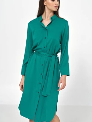 Zdjęcie produktu Sukienka koszulowa szmizerka z paskiem zielona wiskoza Nife