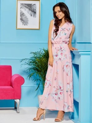 Zdjęcie produktu Sukienka maxi z kopertowym dekoltem pudrowy róż Merg